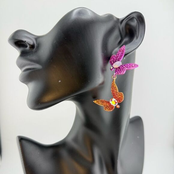 Betsey Johnson Jewelry - Betsey Johnson Butterfly Mismatch Earrings - Pink & Orange